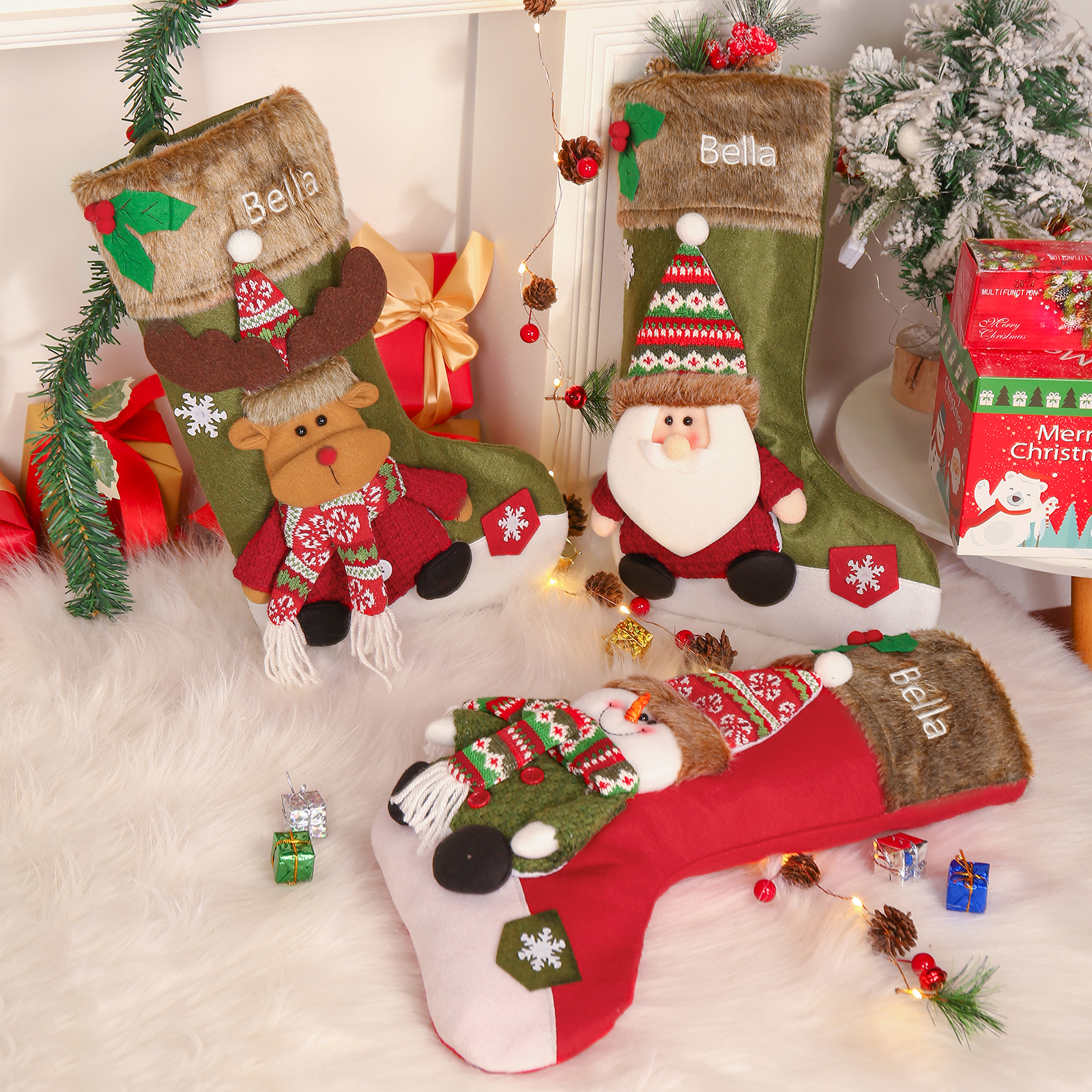 Personalised Christmas Stockings Ornaments Custom 1 Name Christmas Socks Gifts for Family Friends-Jessemade AU