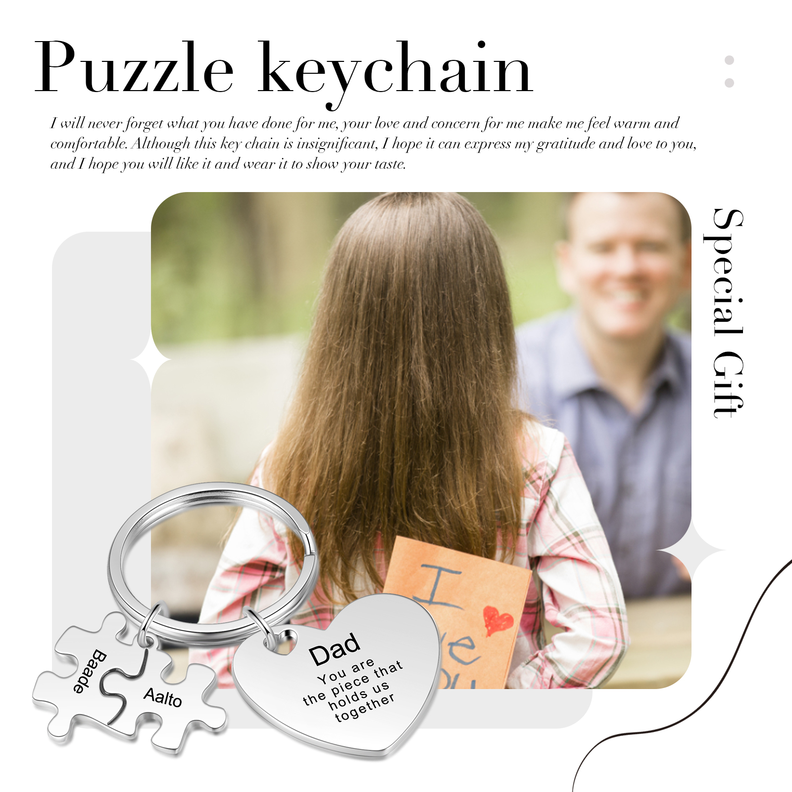 2 Names - Personalised Puzzle Pieces Keychain Custom 1 Text Heart Keychain Gifts For Dad/Mom-Jessemade AU