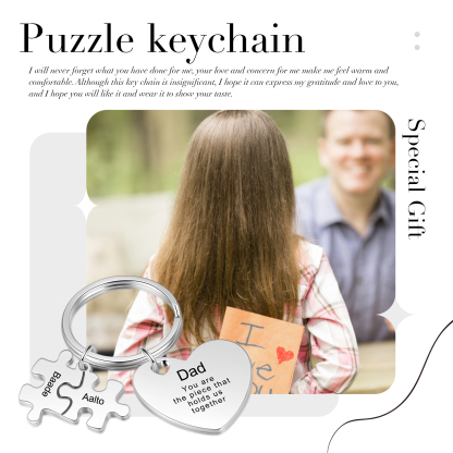 2 Names - Personalised Puzzle Pieces Keychain Custom 1 Text Heart Keychain Gifts For Dad/Mom-Jessemade AU