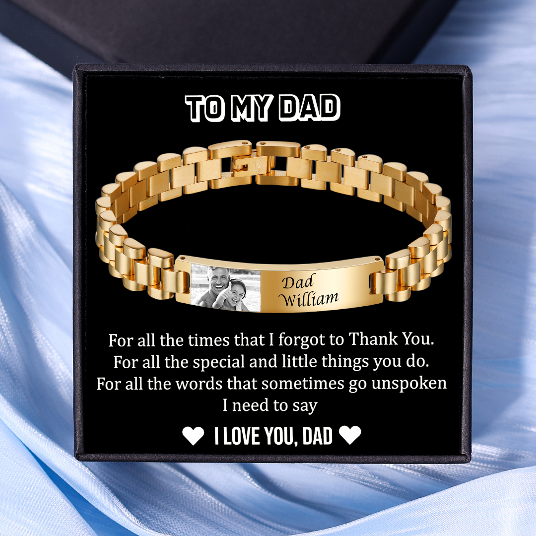 Personalised ID Bar Bracelet Customised with 2 Names & 1 Photo Bracelet Gold Bracelet Father's Day Gift-Jessemade AU