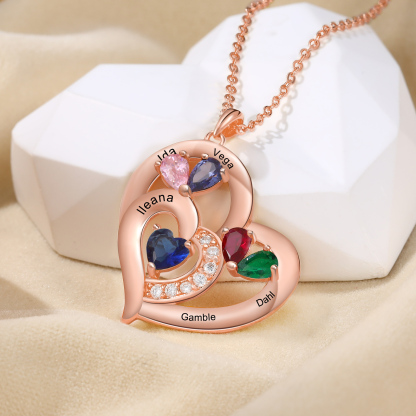 5 Names - Personalised Heart Pendant Necklace Customised Names & Birthstones Necklace Birthday Gift for Her-Jessemade AU