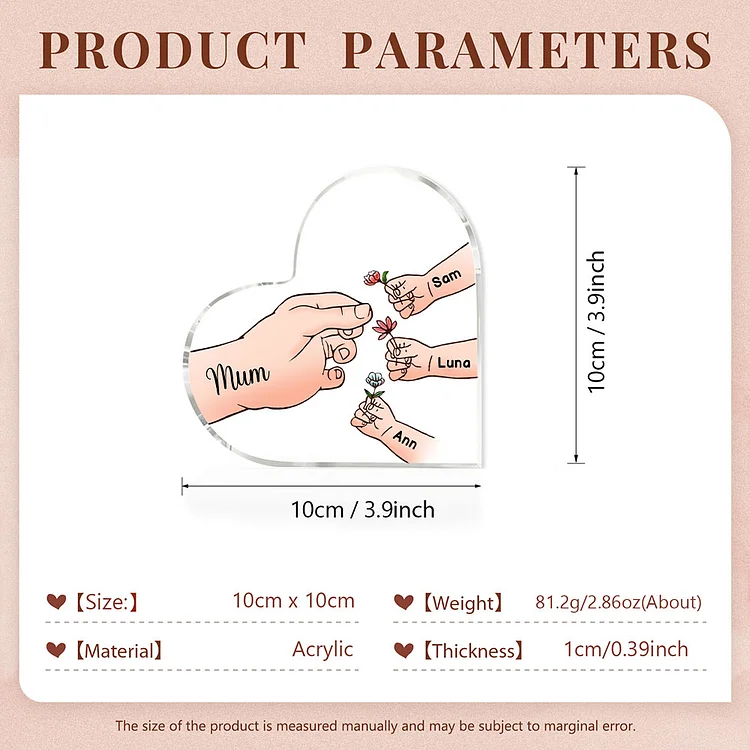 4 Names - Personalised Acrylic Heart Keepsake Handing Flowers to Mother Ornaments Gifts for Grandma/Mother-Jessemade AU