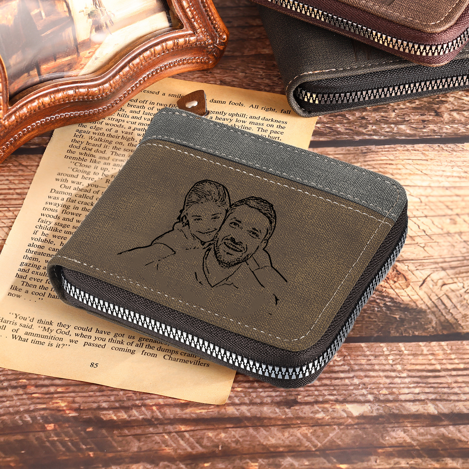 Personalised Photo & Text Billfold Wallet Custom Men's Leather Wallet Zipper Gift for Him-Jessemade AU