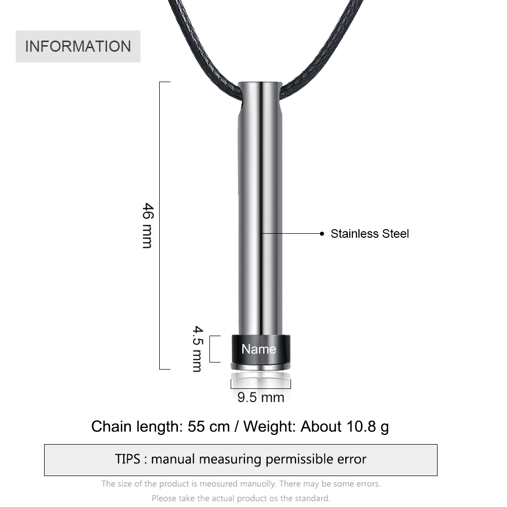 Personalised Vertical Cylinder Pendant Necklace with Beads Engraved 1 Name Men's Necklace for Him-Jessemade AU