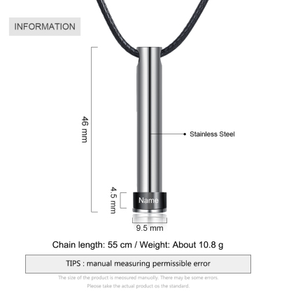 Personalised Vertical Cylinder Pendant Necklace with Beads Engraved 1 Name Men's Necklace for Him-Jessemade AU