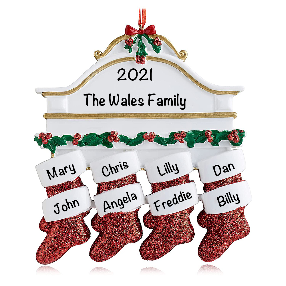 Personalised Red Stockings Ornament Custom 8 Names Gifts for Family-Jessemade AU