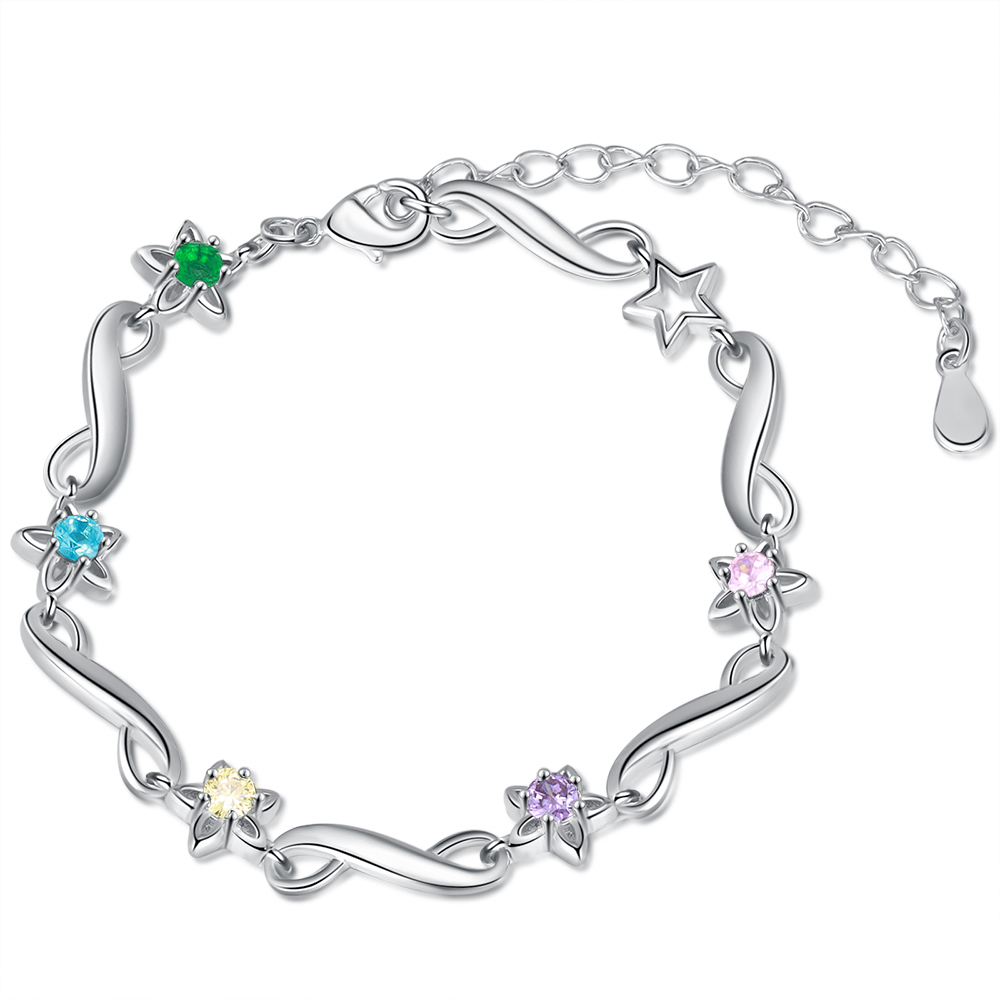 Personalised Star Bracelet With 5 Birthstones Engraved Names Bracelet Gift For Women-Jessemade AU