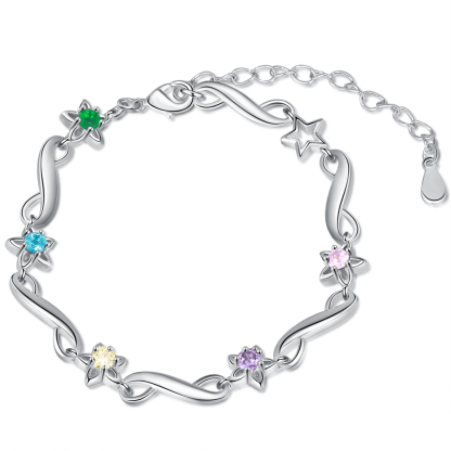 Personalised Star Bracelet With 5 Birthstones Engraved Names Bracelet Gift For Women-Jessemade AU