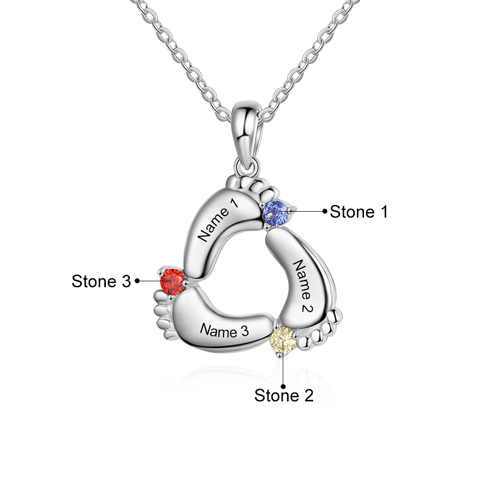 Personalised Baby Feet Keychain With 3 Birthstones Engraved names Keychain Gifts For Mother-Jessemade AU