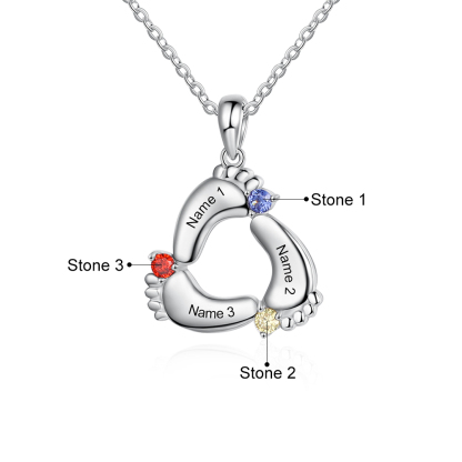 Personalised Baby Feet Keychain With 3 Birthstones Engraved names Keychain Gifts For Mother-Jessemade AU