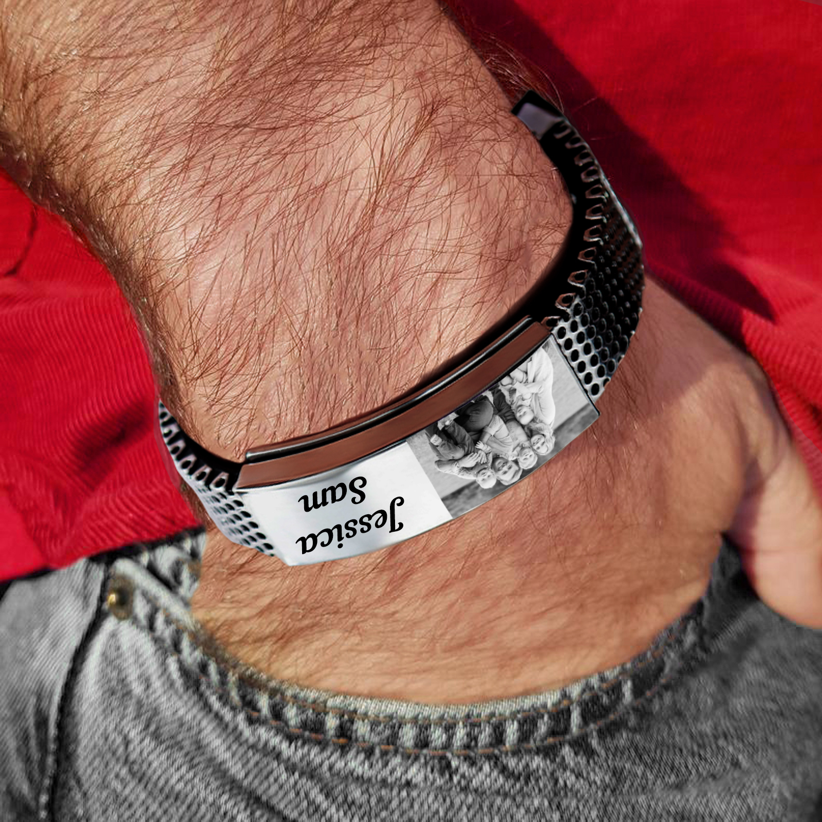 Personalised Photo Bracelet Custom Magnet Men's Bracelet Bangle Gifts For Him-Jessemade AU