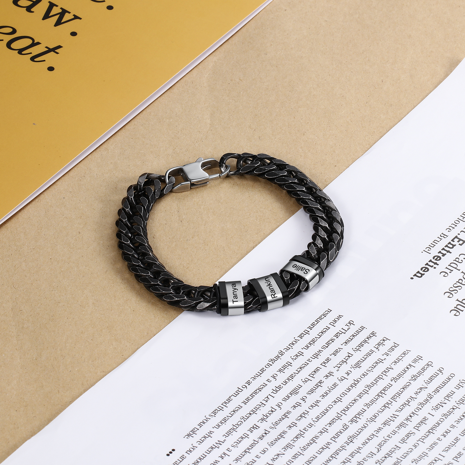 Personalised Black Stainless Steel Bracelet Custom 3 Names Men's Women's Bracelets For Couple-Jessemade AU