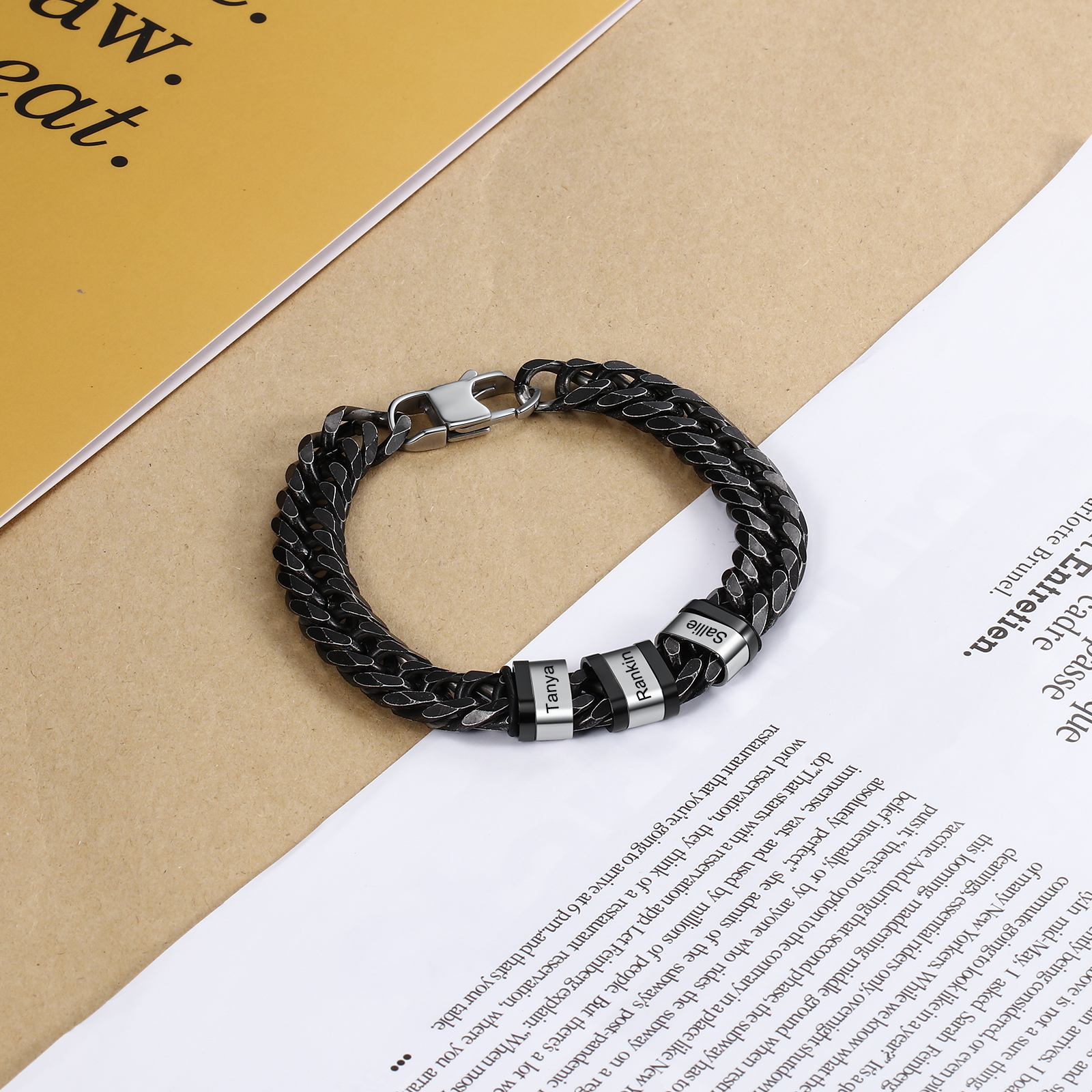 Personalised Black Stainless Steel Bracelet Custom 3 Names Men's Women's Bracelets For Couple-Jessemade AU