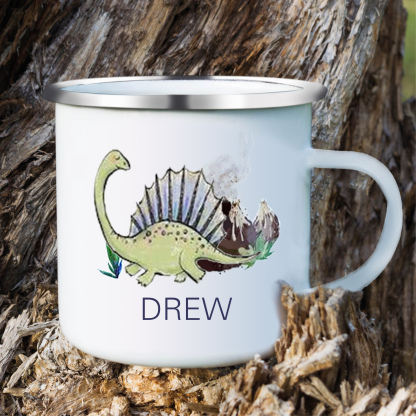 Personalised Enamel Mug Customised Name Dinosaur Cup Camping Mug Birthday Gift for Kids - Spinosaurus-Jessemade AU