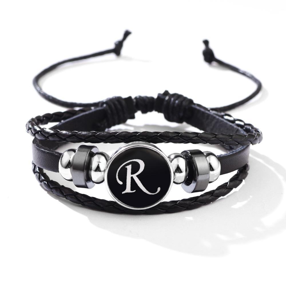 26 Letter Leather Braided Bracelets A-Z Initial Alphabet Beaded Bracelet Gifts for Women Men-Jessemade AU