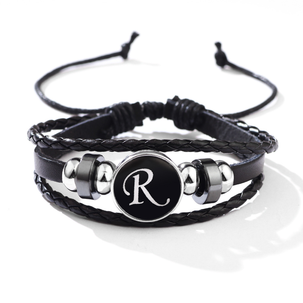 26 Letter Leather Braided Bracelets A-Z Initial Alphabet Beaded Bracelet Gifts for Women Men-Jessemade AU