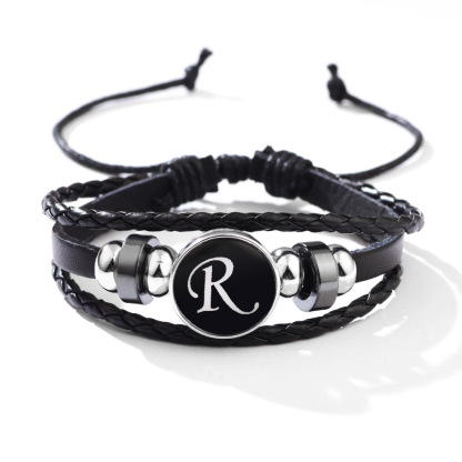 26 Letter Leather Braided Bracelets A-Z Initial Alphabet Beaded Bracelet Gifts for Women Men-Jessemade AU