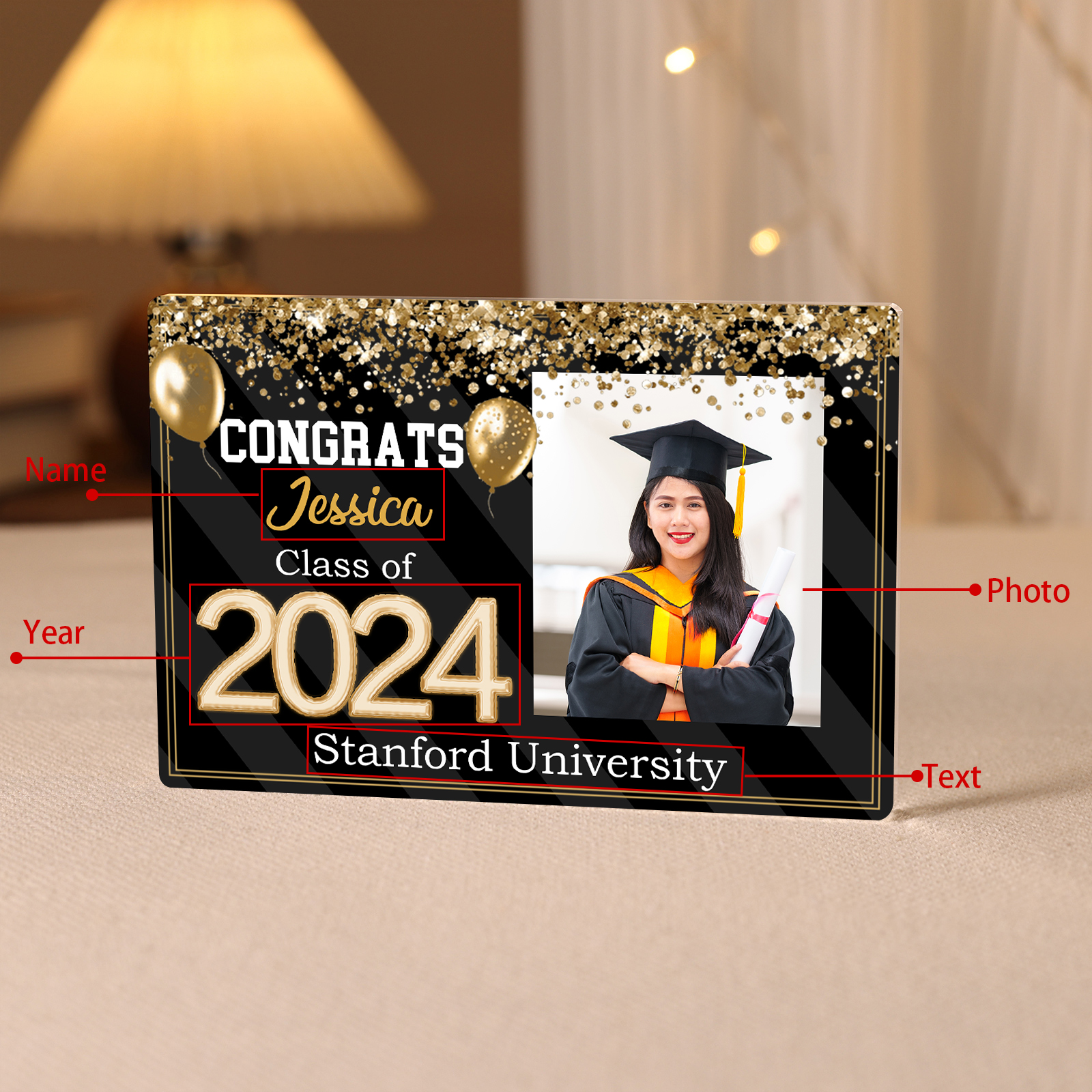 Personalised Acrylic Rectangle Keepsake Custom Name & Year & Text & Photo Acrylic Plaque Desktop Ornament Graduation Gifts-Jessemade AU