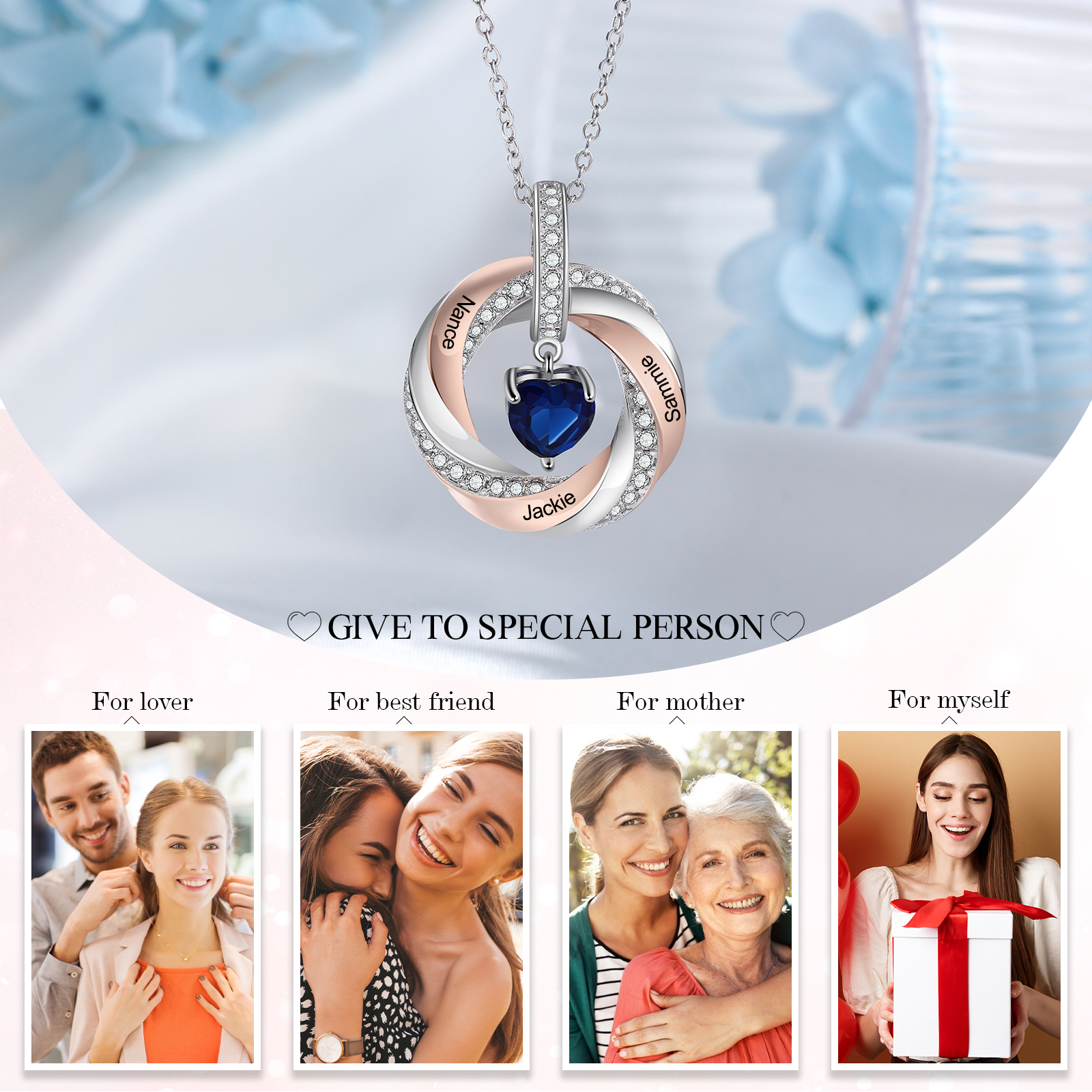 Personalised Necklace With Birthstones Engraved 3 Names Necklace Gifts For Her-Jessemade AU