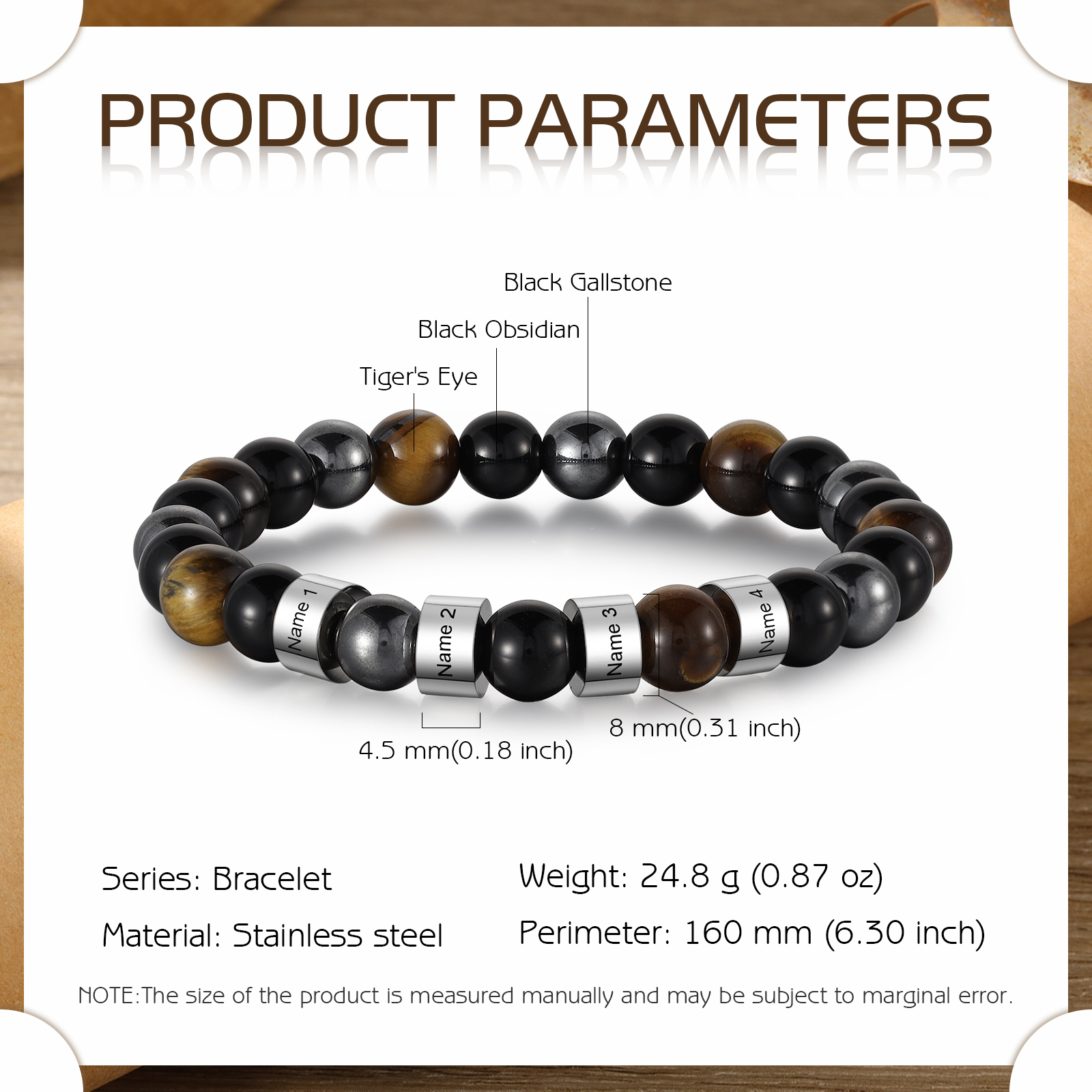 4 Names - Personalised Men's Beaded Bracelet Customised Name Bracelet Birthday Gift for Him-Jessemade AU