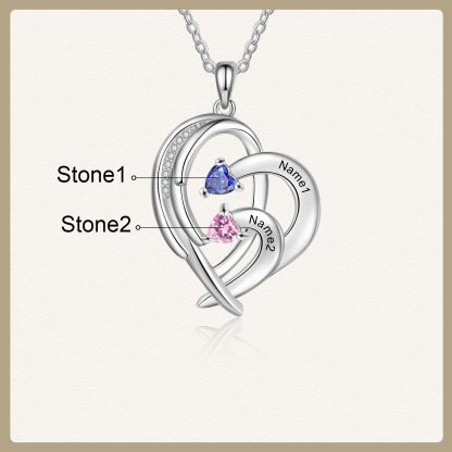 Personalised Heart Wings Necklace With 2 Birthstones Custom Names Necklace Gift For Her-Jessemade AU