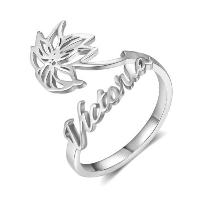 Personalised December Birth Flower Ring With Name Gifts For Her-Jessemade AU