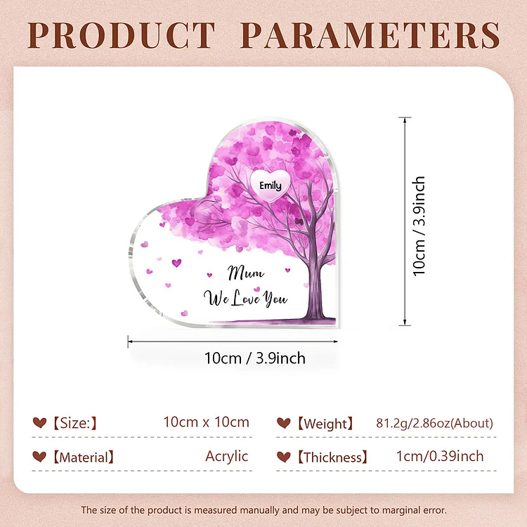 1 Name - Personalised Acrylic Heart Keepsake Custom Text Purple Tree Ornaments Gifts for Grandma/Mother-Jessemade AU