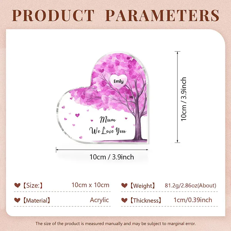 1 Name - Personalised Acrylic Heart Keepsake Custom Text Purple Tree Ornaments Gifts for Grandma/Mother-Jessemade AU