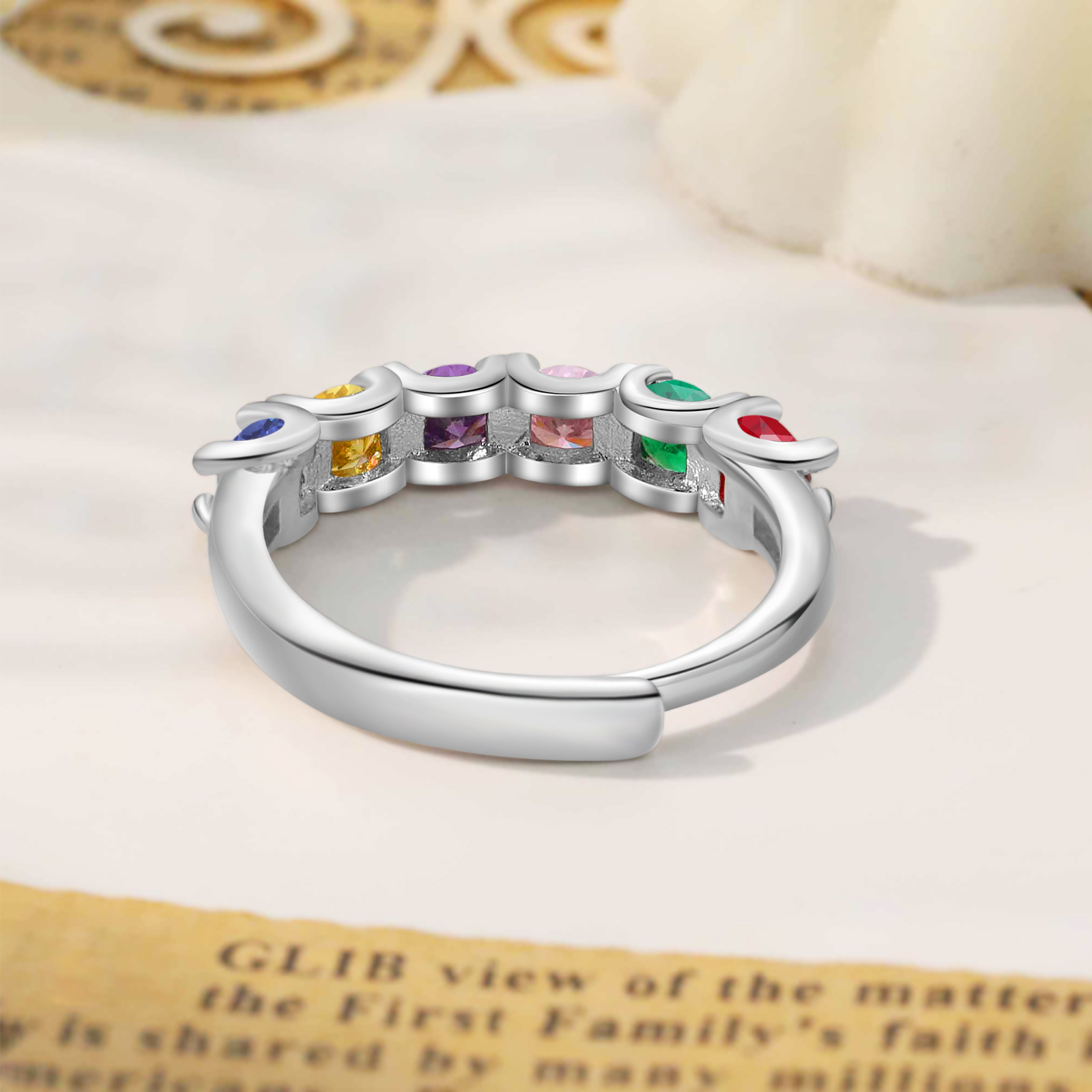 Personalised Women's Ring Customised 6 Birthstones Open Ring Birthday Gift for Women Girls-Jessemade AU