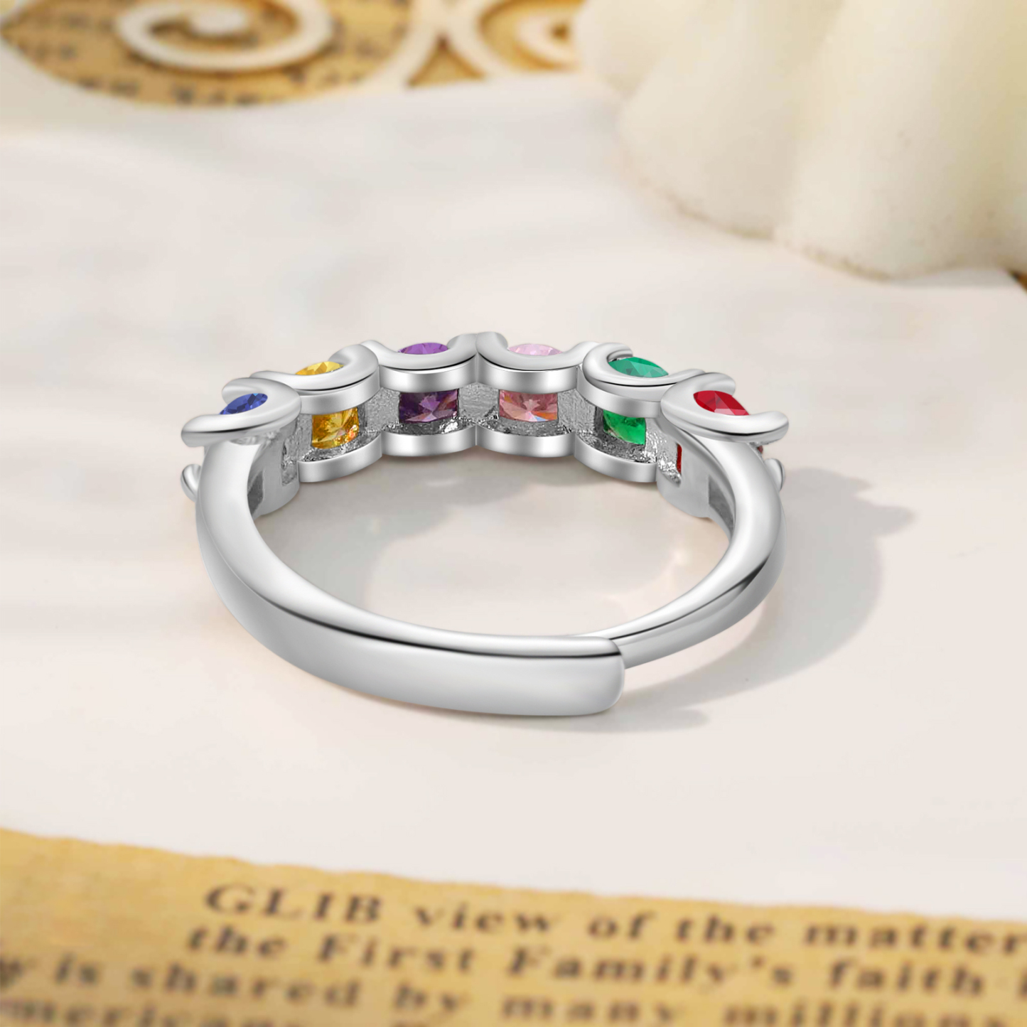Personalised Women's Ring Customised 6 Birthstones Open Ring Birthday Gift for Women Girls-Jessemade AU