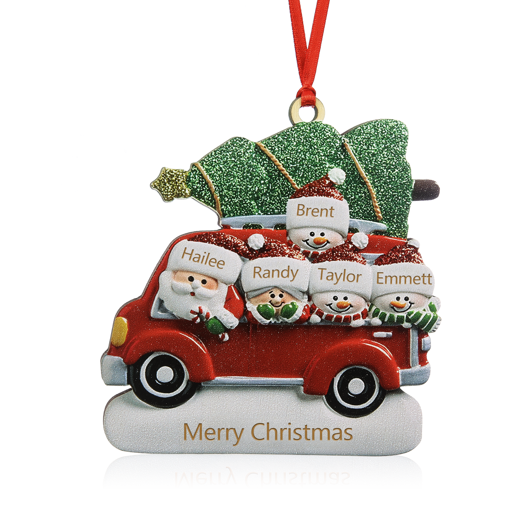 5 Names - Personalised Christmas Snowman Ornament Customised Names & Text Wooden Car Hanging Ornaments Christmas Gift for Family-Jessemade AU