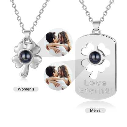 Couple Projection Necklace Set Four Leaf Clover Valentine's Day Gift Personalised Photo Necklace Creative Gift-Jessemade AU