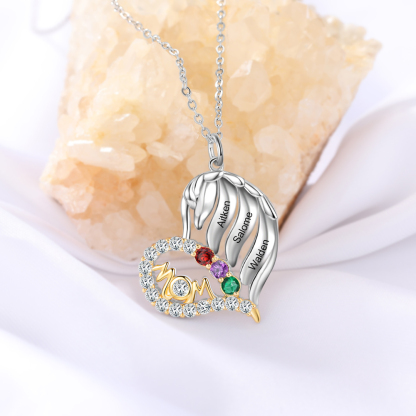 Personalised Heart Necklace With 3 Birthstones Engraved Names Gift For Mother-Jessemade AU
