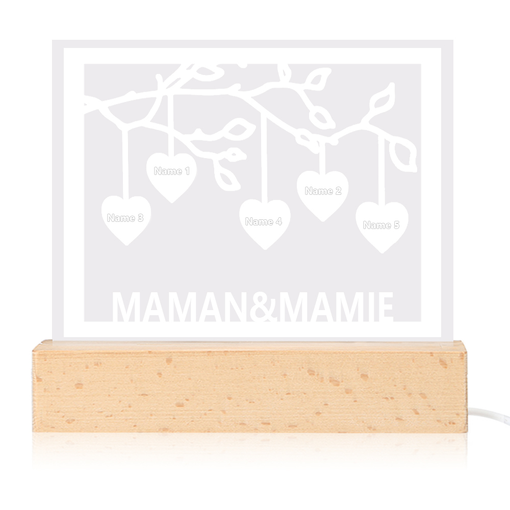 Personalised Family Tree Night Light LED Sign Engraved 5 Names Plaque USB Power Lamp-Jessemade AU