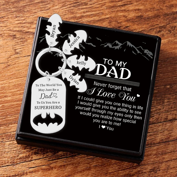 Dad Keychain You Are A Superhero Personalised 4 Names Bat Keychain Gifts for Batman Dad-Jessemade AU