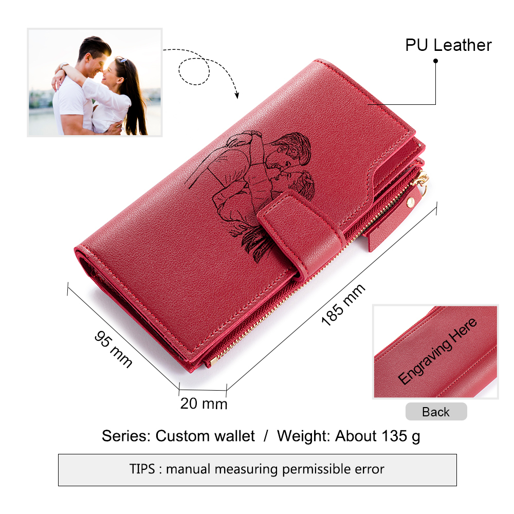 Red Personalised Leather Wallet Engraved Photo Long Purse Gifts For Women-Jessemade AU