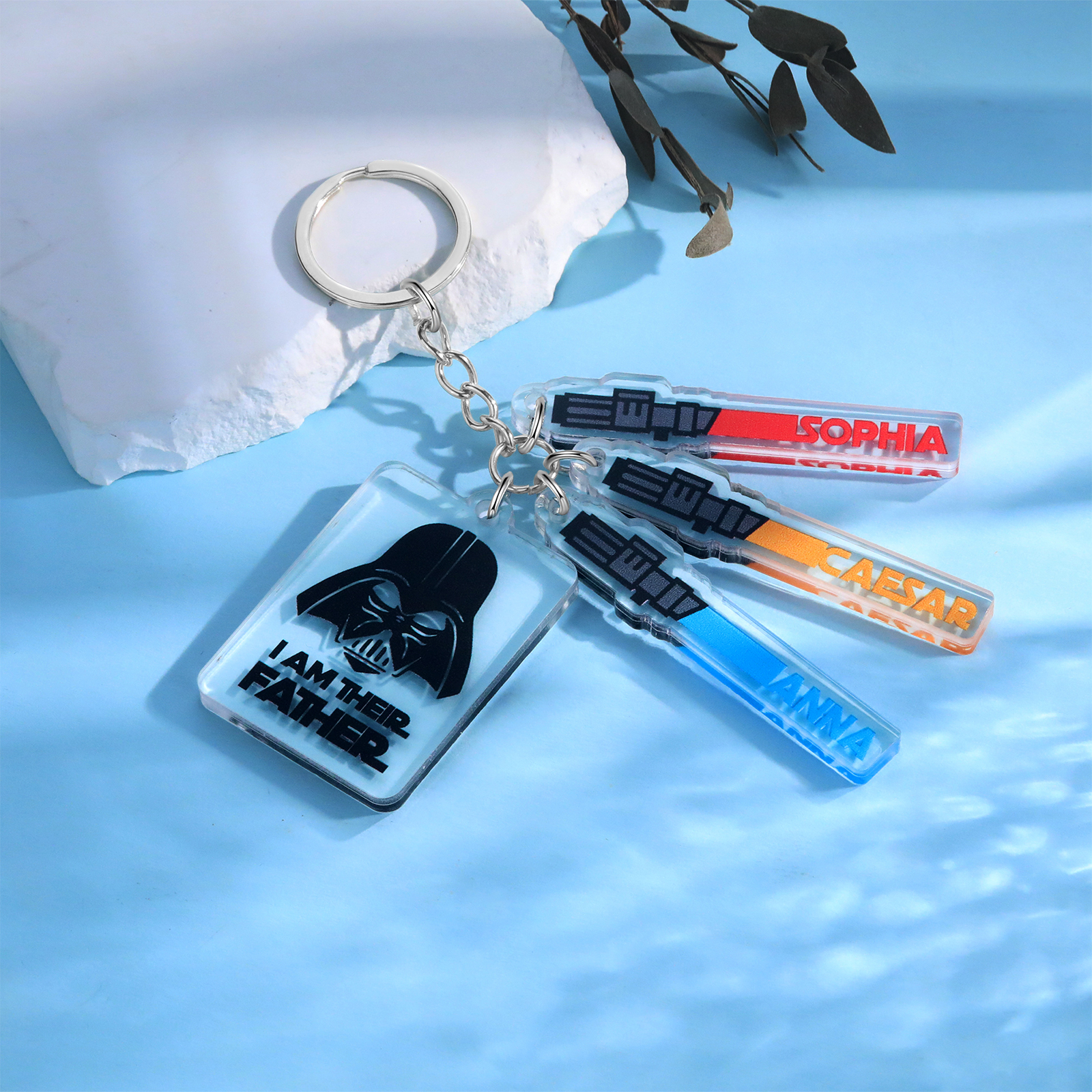 3 Names - Personalised Text & Name Acrylic Keychain Star Wars Gifts for Father/Grandpa-Jessemade AU