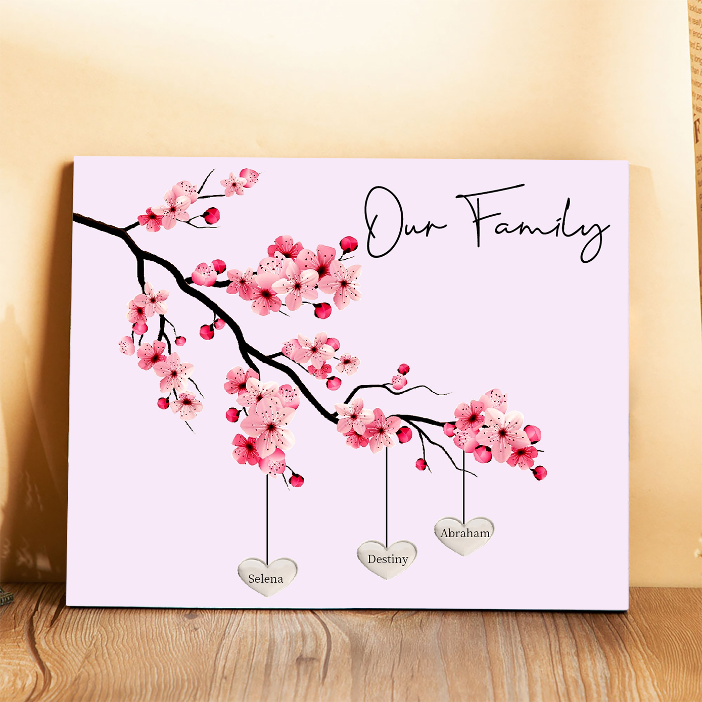 Personalised Plum Blossom Family Tree Picture Board Keepsake Wood Signs Photo Frame Engrave 3 Names-Jessemade AU