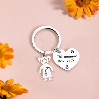 Personalised Heart Keychain With Engraved 1 Kid's Names Charm "This Mummy Belongs to" For Her Mother's Day Gifts for Mum -Jessemade AU