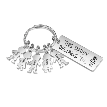 Personalised Keychain with 5 Kid Charms Father's Day Gift "This Daddy Belongs To" Custom Family Keyring-Jessemade AU