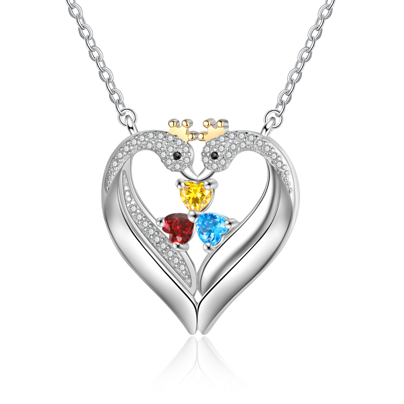 Personalised Heart Swan Necklace With 3 Birthstones Engraved Names Necklace Gifts For Her-Jessemade AU