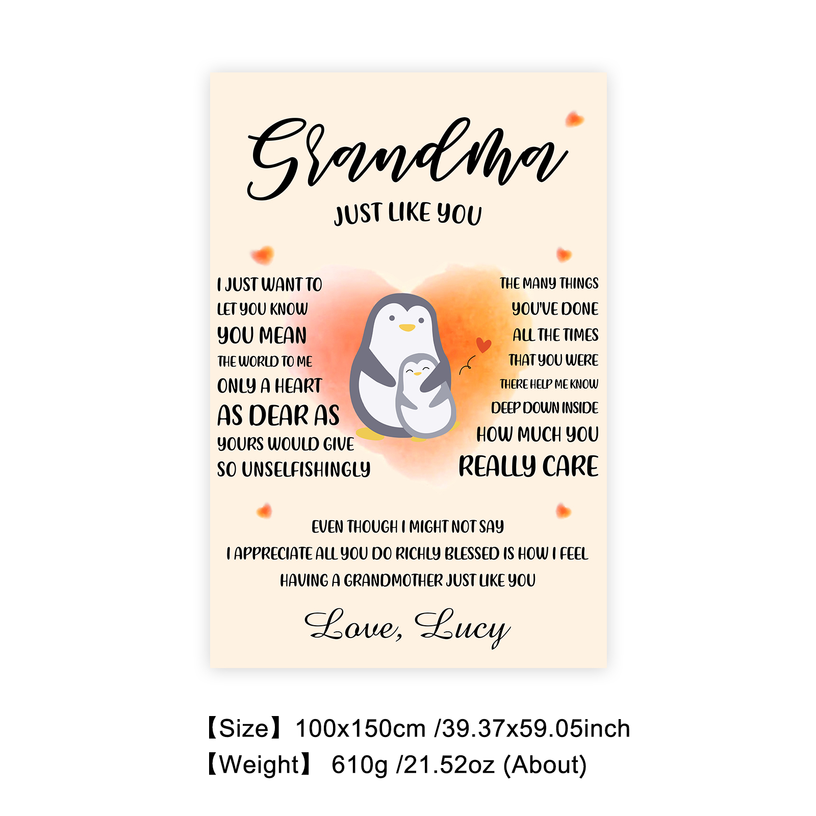 To Grandma Custom Name Penguin Blanket " Haing a Grandmother Just Like You"-Jessemade AU