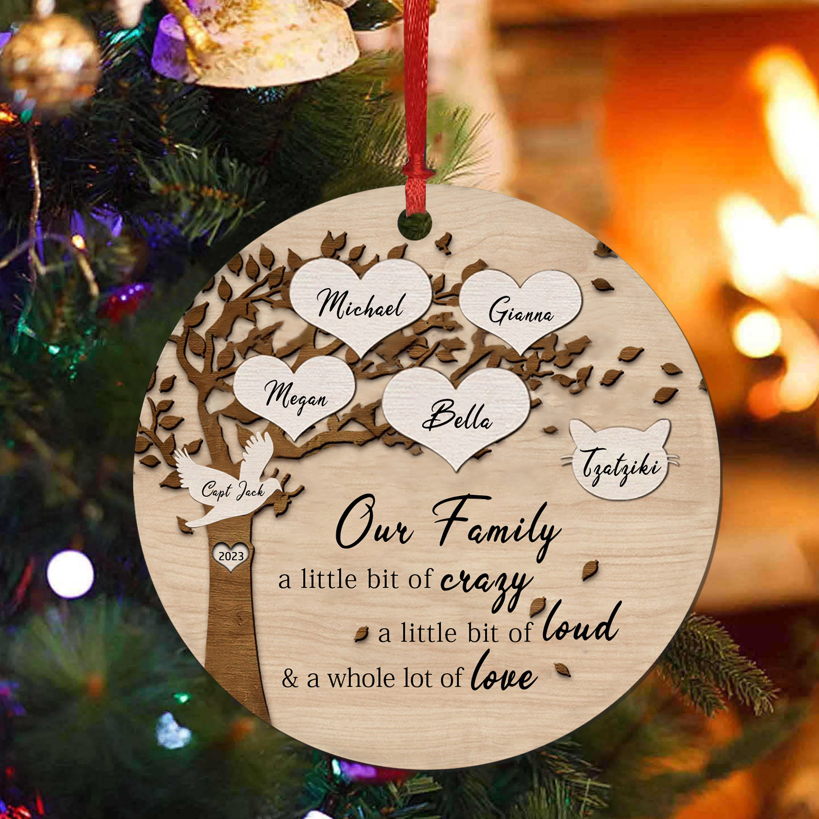 6 Names - Personalised Christmas Tree Ornaments Tree of Life Pendant with Name Wooden Gifts for Family and Friends-Jessemade AU