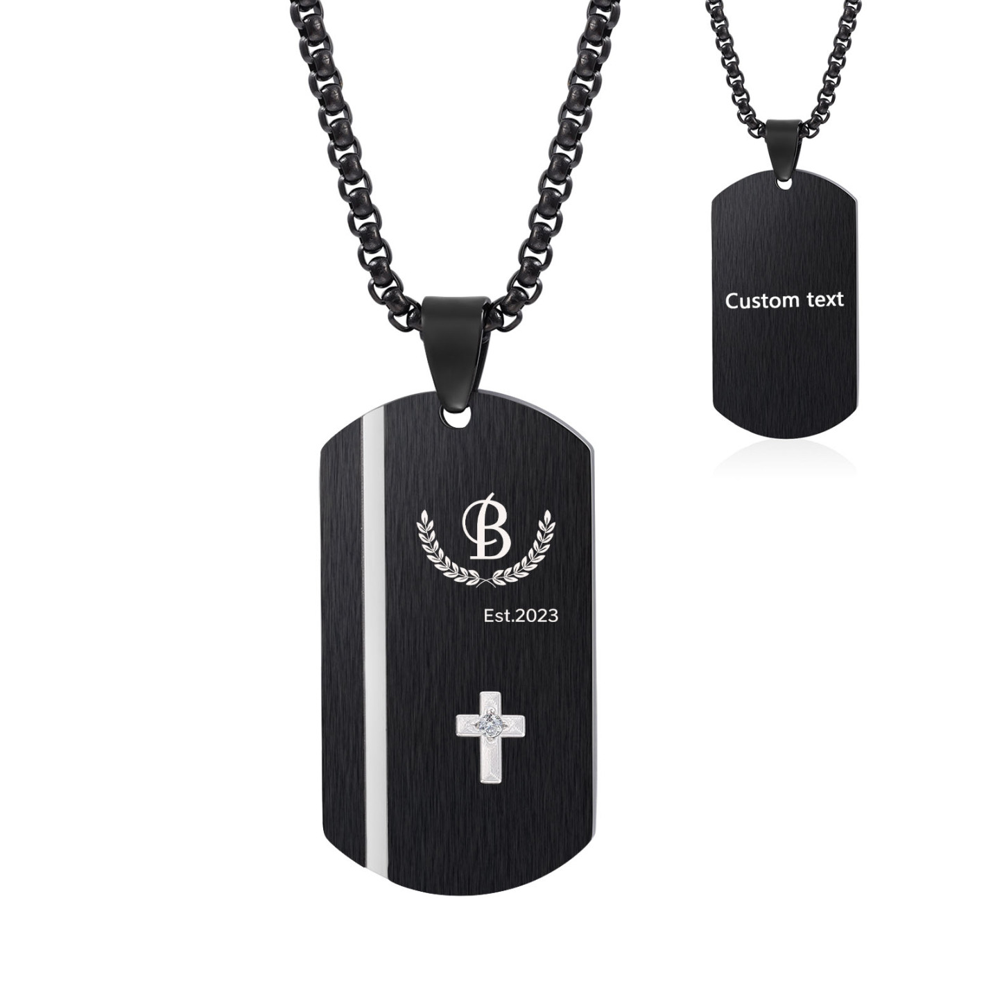 Personalised Men's Necklace Engraved Letter & Year & Text Dog Tag Necklace Stainless Steel Gift for Him-Jessemade AU