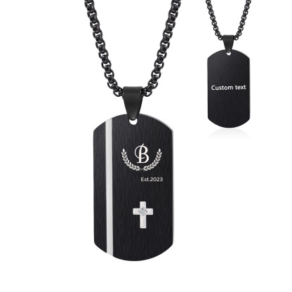 Personalised Men's Necklace Engraved Letter & Year & Text Dog Tag Necklace Stainless Steel Gift for Him-Jessemade AU