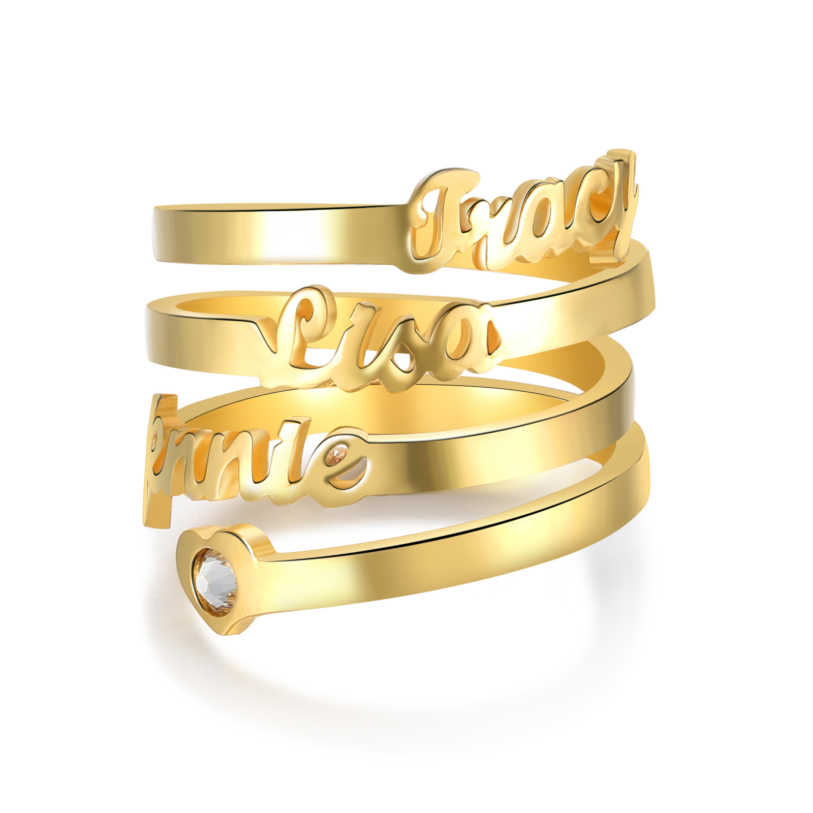 Personalised Heart Ring With Birthstone Custom 3 Names Ring Gifts For Her-Jessemade AU