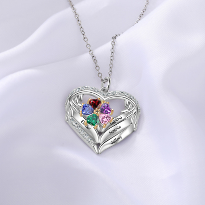 Personalised Wings Necklace With 5 Heart Birthstones Engraved Names Gift For Women-Jessemade AU