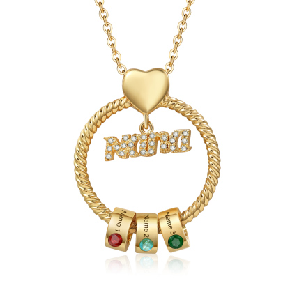 3 Names - Personalised Nana Necklace Custom Names & Birthstones Circle Pendant Necklace Gift for Grandma Nana-Jessemade AU