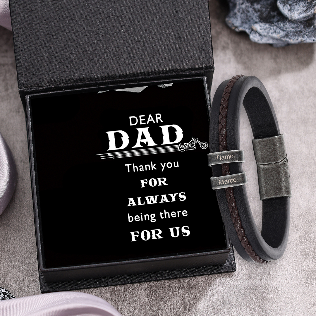 2 Names - Personalised Men's Leather Bracelet Custom Text Beaded Bracelets Vintage Gift for Him-Jessemade AU