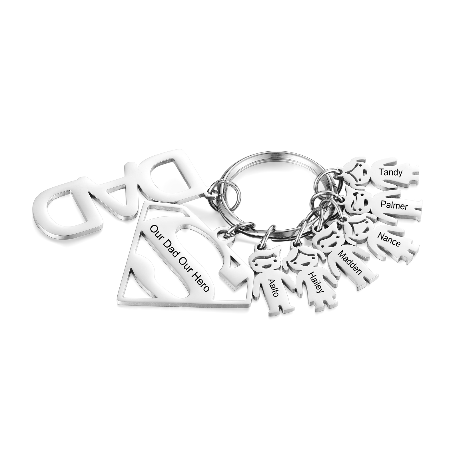 Father's Day Gift Custom 6 Kids Charms Keychain with Superman Sign